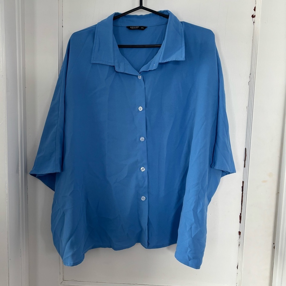✨ 3/$30 ✨ SHEIN Curve 4XL Royal Blue Drop Shoulder Blouse Oversized Button Up